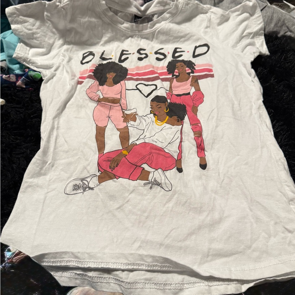Kids Graphic Tee with 'Blessed' Design - White and Pink